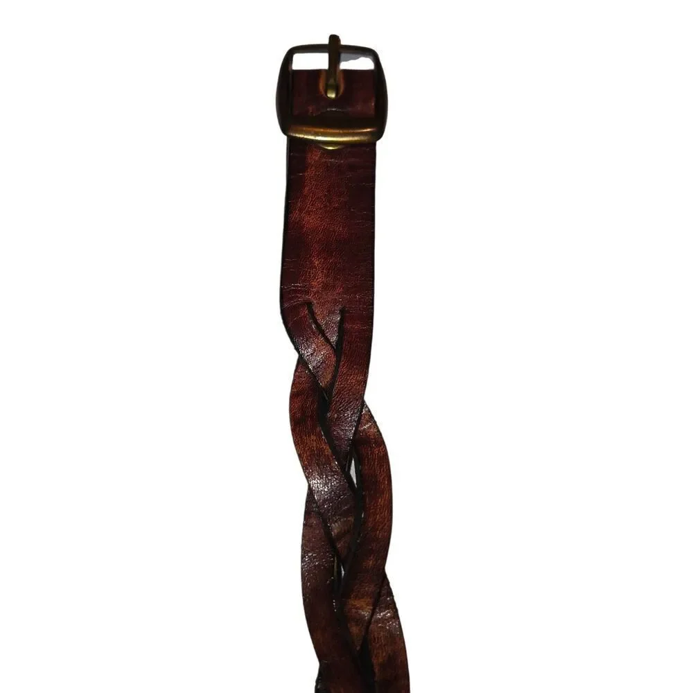 Bohemian Bojo Woven Leather Belt Brown Classic Vintage aged brass Size 28 Plait